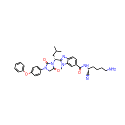 CC(C)C[C@H](c1nc2ccc(C(=O)N[C@H](C#N)CCCCN)cc2n1C)N1C(=O)CN(c2ccc(Oc3ccccc3)cc2)C1=O ZINC000653848728