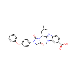 CC(C)C[C@H](c1nc2ccc(C(=O)O)cc2n1C)N1C(=O)CN(c2ccc(Oc3ccccc3)cc2)C1=O ZINC001772657111