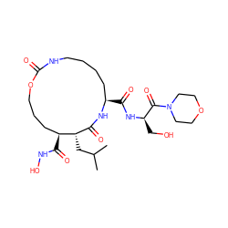 CC(C)C[C@H]1C(=O)N[C@H](C(=O)N[C@H](CO)C(=O)N2CCOCC2)CCCCNC(=O)OCCC[C@@H]1C(=O)NO ZINC000026579641