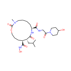 CC(C)C[C@H]1C(=O)N[C@H](C(=O)NCC(=O)N2CCC(O)CC2)CCCCN(C)C(=O)OCCC[C@@H]1C(=O)NO ZINC000026648022