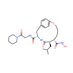 CC(C)C[C@H]1C(=O)N[C@H](C(=O)NCC(=O)N2CCCCC2)Cc2ccc(cc2)OCCC[C@@H]1C(=O)NO ZINC000026638377