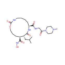 CC(C)C[C@H]1C(=O)N[C@H](C(=O)NCC(=O)N2CCN(C)CC2)CCCCNC(=O)OCCC[C@@H]1C(=O)NO ZINC000026577228