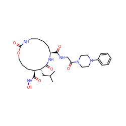 CC(C)C[C@H]1C(=O)N[C@H](C(=O)NCC(=O)N2CCN(c3ccccc3)CC2)CCCCNC(=O)OCCC[C@@H]1C(=O)NO ZINC000026579318