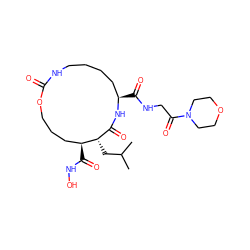 CC(C)C[C@H]1C(=O)N[C@H](C(=O)NCC(=O)N2CCOCC2)CCCCNC(=O)OCCC[C@@H]1C(=O)NO ZINC000003923778