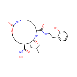 CC(C)C[C@H]1C(=O)N[C@H](C(=O)NCCc2ccccc2O)CCCCNC(=O)OCCC[C@@H]1C(=O)NO ZINC000026578219