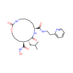 CC(C)C[C@H]1C(=O)N[C@H](C(=O)NCCc2ccccn2)CCCCNC(=O)OCCC[C@@H]1C(=O)NO ZINC000026579243