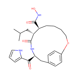 CC(C)C[C@H]1C(=O)N[C@H](C(=O)c2ccc[nH]2)Cc2ccc(cc2)OCCCC[C@@H]1C(=O)NO ZINC000026973904