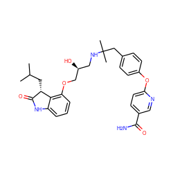 CC(C)C[C@H]1C(=O)Nc2cccc(OC[C@@H](O)CNC(C)(C)Cc3ccc(Oc4ccc(C(N)=O)cn4)cc3)c21 ZINC000028958015