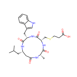 CC(C)C[C@H]1CC(=O)N[C@@H](C)C(=O)N[C@@H](CSCCC(=O)O)C(=O)N[C@@H](Cc2c[nH]c3ccccc23)C(=O)N1 ZINC000049679604
