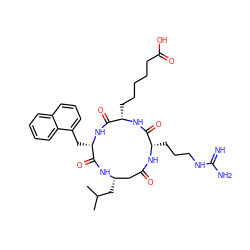 CC(C)C[C@H]1CC(=O)N[C@@H](CCCNC(=N)N)C(=O)N[C@@H](CCCCCC(=O)O)C(=O)N[C@@H](Cc2cccc3ccccc23)C(=O)N1 ZINC000049679624