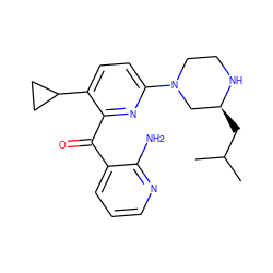 CC(C)C[C@H]1CN(c2ccc(C3CC3)c(C(=O)c3cccnc3N)n2)CCN1 ZINC000084653351