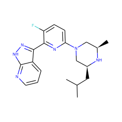 CC(C)C[C@H]1CN(c2ccc(F)c(-c3n[nH]c4ncccc34)n2)C[C@@H](C)N1 ZINC000095583460