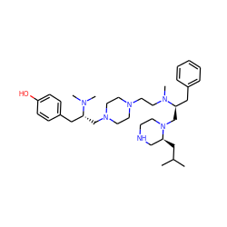 CC(C)C[C@H]1CNCCN1C[C@H](Cc1ccccc1)N(C)CCN1CCN(C[C@H](Cc2ccc(O)cc2)N(C)C)CC1 ZINC000299827507