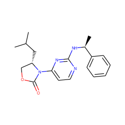 CC(C)C[C@H]1COC(=O)N1c1ccnc(N[C@@H](C)c2ccccc2)n1 ZINC000142167065