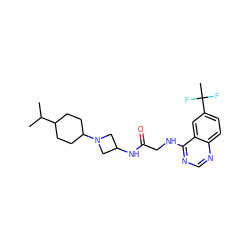 CC(C)C1CCC(N2CC(NC(=O)CNc3ncnc4ccc(C(C)(F)F)cc34)C2)CC1 ZINC000473162498