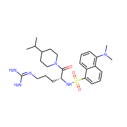 CC(C)C1CCN(C(=O)[C@@H](CCCN=C(N)N)NS(=O)(=O)c2cccc3c(N(C)C)cccc23)CC1 ZINC000027885252