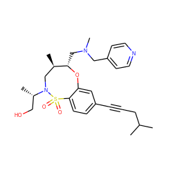 CC(C)CC#Cc1ccc2c(c1)O[C@@H](CN(C)Cc1ccncc1)[C@H](C)CN([C@@H](C)CO)S2(=O)=O ZINC000095604570