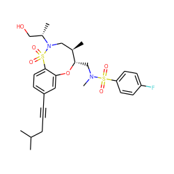 CC(C)CC#Cc1ccc2c(c1)O[C@@H](CN(C)S(=O)(=O)c1ccc(F)cc1)[C@H](C)CN([C@@H](C)CO)S2(=O)=O ZINC000095604301