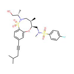 CC(C)CC#Cc1ccc2c(c1)O[C@H](CN(C)S(=O)(=O)c1ccc(F)cc1)[C@H](C)CN([C@@H](C)CO)S2(=O)=O ZINC000095601968