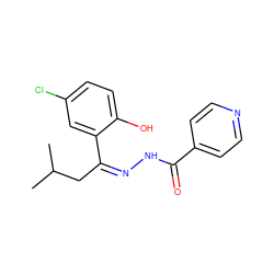 CC(C)CC(=NNC(=O)c1ccncc1)c1cc(Cl)ccc1O ZINC000263606949