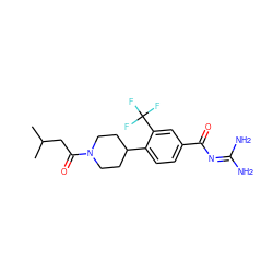 CC(C)CC(=O)N1CCC(c2ccc(C(=O)N=C(N)N)cc2C(F)(F)F)CC1 ZINC000095556592