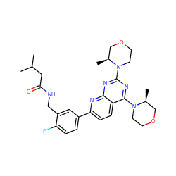 CC(C)CC(=O)NCc1cc(-c2ccc3c(N4CCOC[C@@H]4C)nc(N4CCOC[C@@H]4C)nc3n2)ccc1F ZINC000143882021