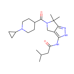 CC(C)CC(=O)Nc1[nH]nc2c1CN(C(=O)C1CCN(C3CC3)CC1)C2(C)C ZINC000071316283