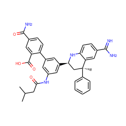 CC(C)CC(=O)Nc1cc(-c2ccc(C(N)=O)cc2C(=O)O)cc([C@@H]2C[C@](C)(c3ccccc3)c3cc(C(=N)N)ccc3N2)c1 ZINC000098208020