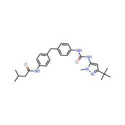 CC(C)CC(=O)Nc1ccc(Cc2ccc(NC(=O)Nc3cc(C(C)(C)C)nn3C)cc2)cc1 ZINC000013442534