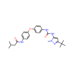 CC(C)CC(=O)Nc1ccc(Oc2ccc(NC(=O)Nc3cc(C(C)(C)C)nn3C)cc2)cc1 ZINC000013442517