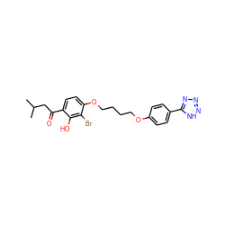 CC(C)CC(=O)c1ccc(OCCCCOc2ccc(-c3nnn[nH]3)cc2)c(Br)c1O ZINC000096305493