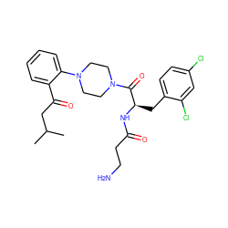 CC(C)CC(=O)c1ccccc1N1CCN(C(=O)[C@@H](Cc2ccc(Cl)cc2Cl)NC(=O)CCN)CC1 ZINC000044387853