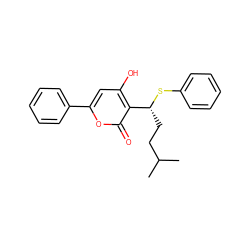 CC(C)CC[C@@H](Sc1ccccc1)c1c(O)cc(-c2ccccc2)oc1=O ZINC000013740568