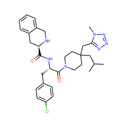 CC(C)CC1(Cc2nnnn2C)CCN(C(=O)[C@H](Cc2ccc(Cl)cc2)NC(=O)[C@H]2Cc3ccccc3CN2)CC1 ZINC000028949825