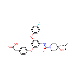 CC(C)CC1(O)CCN(C(=O)Nc2cc(Oc3ccc(F)cc3)cc(Oc3ccc(CC(=O)O)cc3)c2)CC1 ZINC000224430284