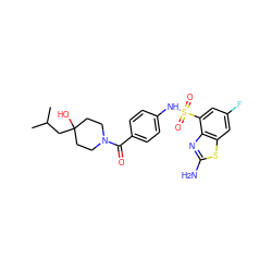 CC(C)CC1(O)CCN(C(=O)c2ccc(NS(=O)(=O)c3cc(F)cc4sc(N)nc34)cc2)CC1 ZINC000217616931