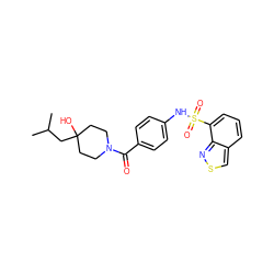 CC(C)CC1(O)CCN(C(=O)c2ccc(NS(=O)(=O)c3cccc4csnc34)cc2)CC1 ZINC000221269240