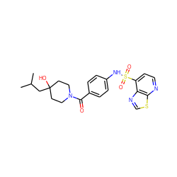 CC(C)CC1(O)CCN(C(=O)c2ccc(NS(=O)(=O)c3ccnc4scnc34)cc2)CC1 ZINC000221277805