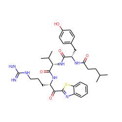 CC(C)CCC(=O)N[C@@H](Cc1ccc(O)cc1)C(=O)N[C@H](C(=O)N[C@@H](CCCNC(=N)N)C(=O)c1nc2ccccc2s1)C(C)C ZINC001772642116