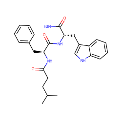 CC(C)CCC(=O)N[C@@H](Cc1ccccc1)C(=O)N[C@@H](Cc1c[nH]c2ccccc12)C(N)=O ZINC000013755597