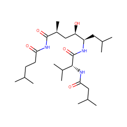 CC(C)CCC(=O)NC(=O)[C@@H](C)C[C@@H](O)[C@@H](CC(C)C)NC(=O)[C@H](NC(=O)CC(C)C)C(C)C ZINC000026655553