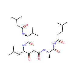 CC(C)CCC(=O)NC(=O)[C@@H](C)NC(=O)CC(=O)[C@H](CC(C)C)NC(=O)[C@@H](NC(=O)CC(C)C)C(C)C ZINC000026650814