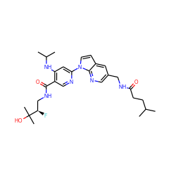 CC(C)CCC(=O)NCc1cnc2c(ccn2-c2cc(NC(C)C)c(C(=O)NC[C@@H](F)C(C)(C)O)cn2)c1 ZINC001772570645