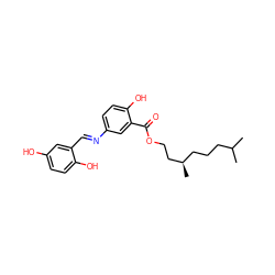 CC(C)CCC[C@@H](C)CCOC(=O)c1cc(/N=C/c2cc(O)ccc2O)ccc1O ZINC000027992255