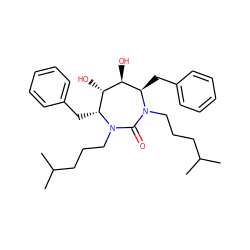 CC(C)CCCN1C(=O)N(CCCC(C)C)[C@H](Cc2ccccc2)[C@H](O)[C@@H](O)[C@H]1Cc1ccccc1 ZINC000013604429