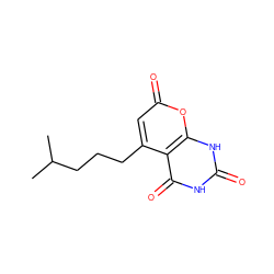 CC(C)CCCc1cc(=O)oc2[nH]c(=O)[nH]c(=O)c12 ZINC000034603945