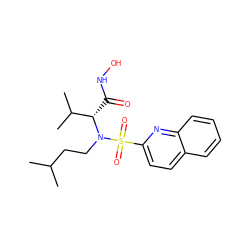 CC(C)CCN([C@@H](C(=O)NO)C(C)C)S(=O)(=O)c1ccc2ccccc2n1 ZINC000073169690