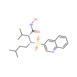 CC(C)CCN([C@@H](C(=O)NO)C(C)C)S(=O)(=O)c1cnc2ccccc2c1 ZINC000073169691