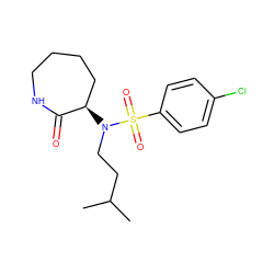 CC(C)CCN([C@@H]1CCCCNC1=O)S(=O)(=O)c1ccc(Cl)cc1 ZINC000028957763