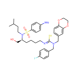 CC(C)CCN([C@H](CO)CCCC/N=C(\S)N(Cc1ccc(F)cc1)Cc1ccc2c(c1)OCCO2)S(=O)(=O)c1ccc(N)cc1 ZINC000028355845